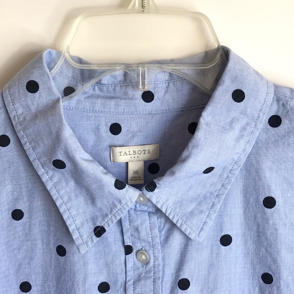 Talbots Blue Polka Dot Blouse - Picture 3 of 16